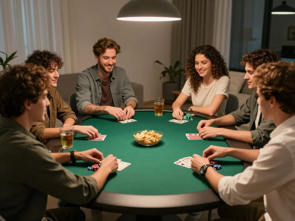 Bongdallu users enjoying a strategic poker night with friends, showing gameplay and camaraderie.