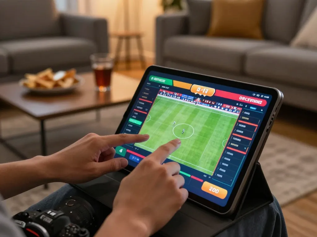 SX88 online sports betting session showing live bets on tablet in modern home