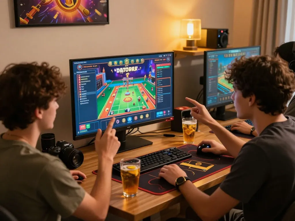 Friends analyzing strategy while playing sc88 online casino games at home.