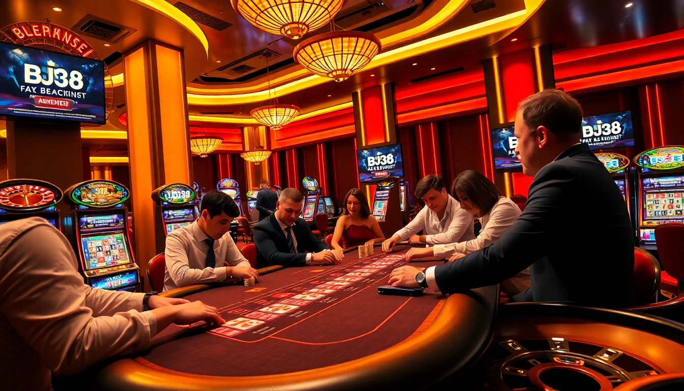 Experience high-stakes action at bj38 with a vibrant casino atmosphere featuring poker and roulette.