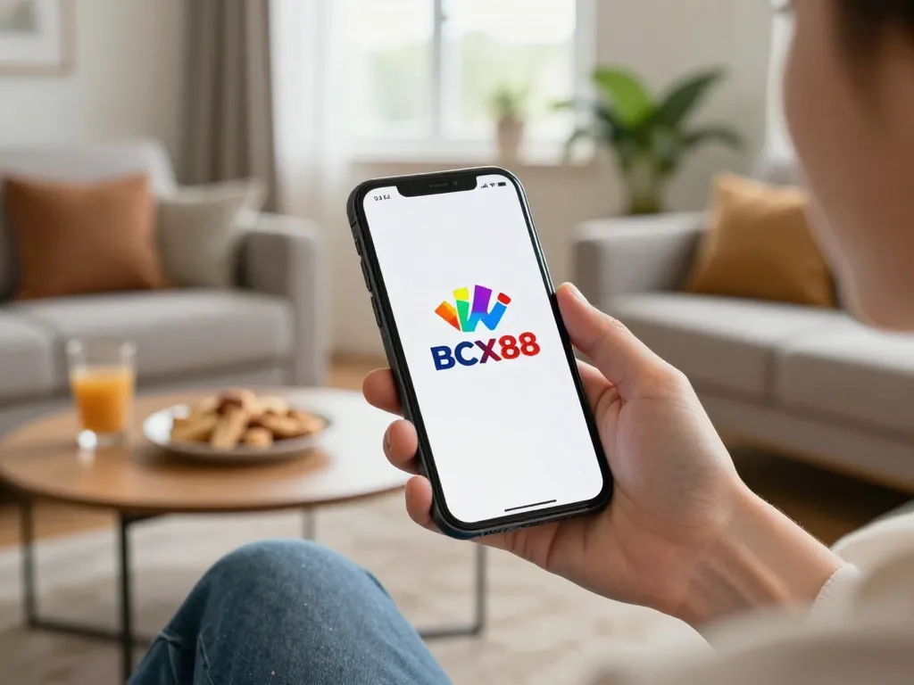 Experience mobile gaming on BCX88 with a smartphone in a cozy living room setting.
