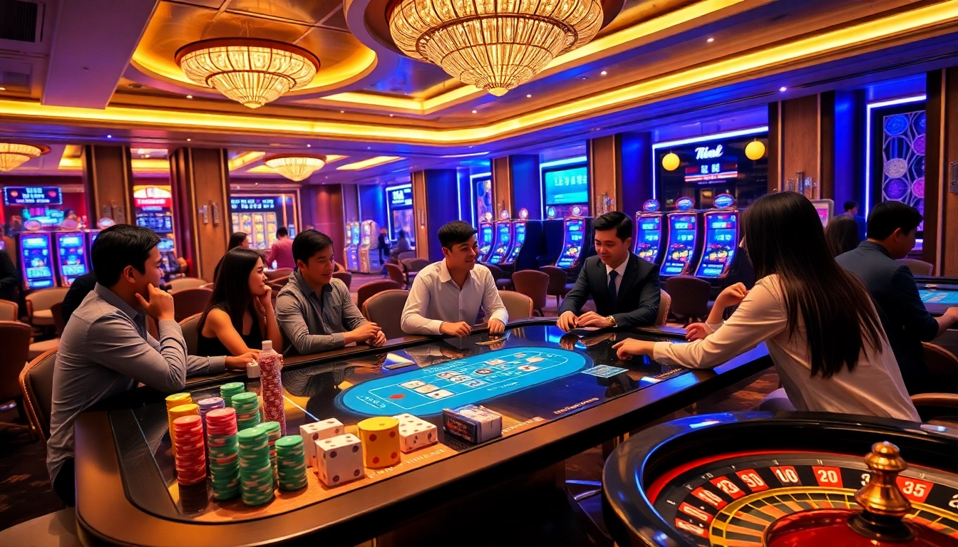 Tai Xiu MD5 gaming table with players in a lively online casino atmosphere.
