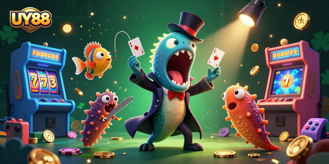Experience UY88's thrilling gaming action with a magical deep-sea scene featuring vibrant casino elements.