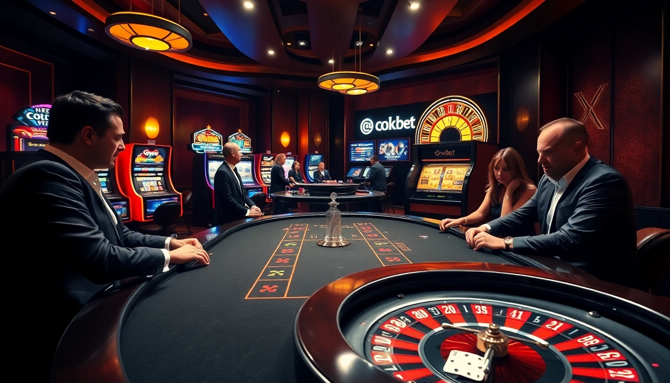 Players enjoy a thrilling poker game at the luxurious OXBET casino, showcasing excitement and glamour.