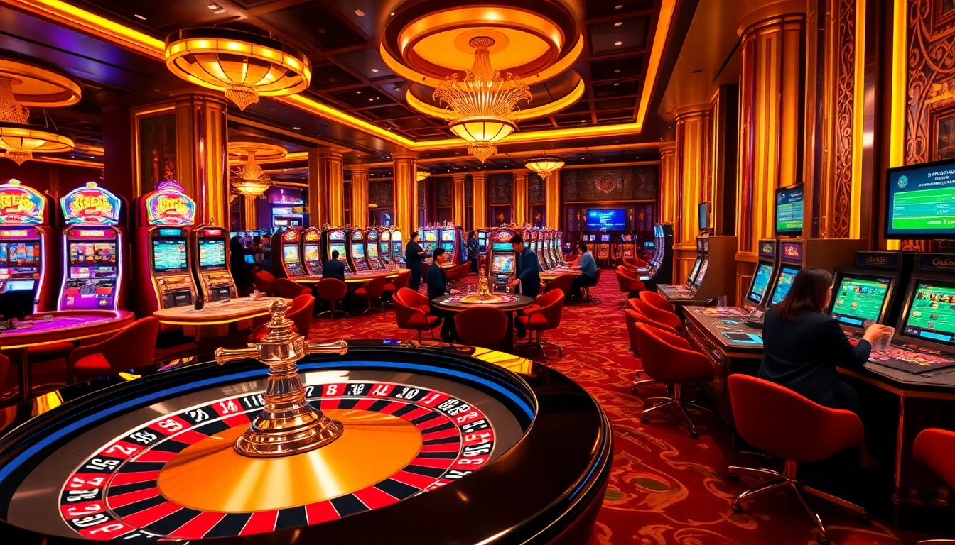 8KBET KHÔNG CHẶN - Casino patrons enjoying a thrilling gaming experience at elegant tables with vibrant poker chips.