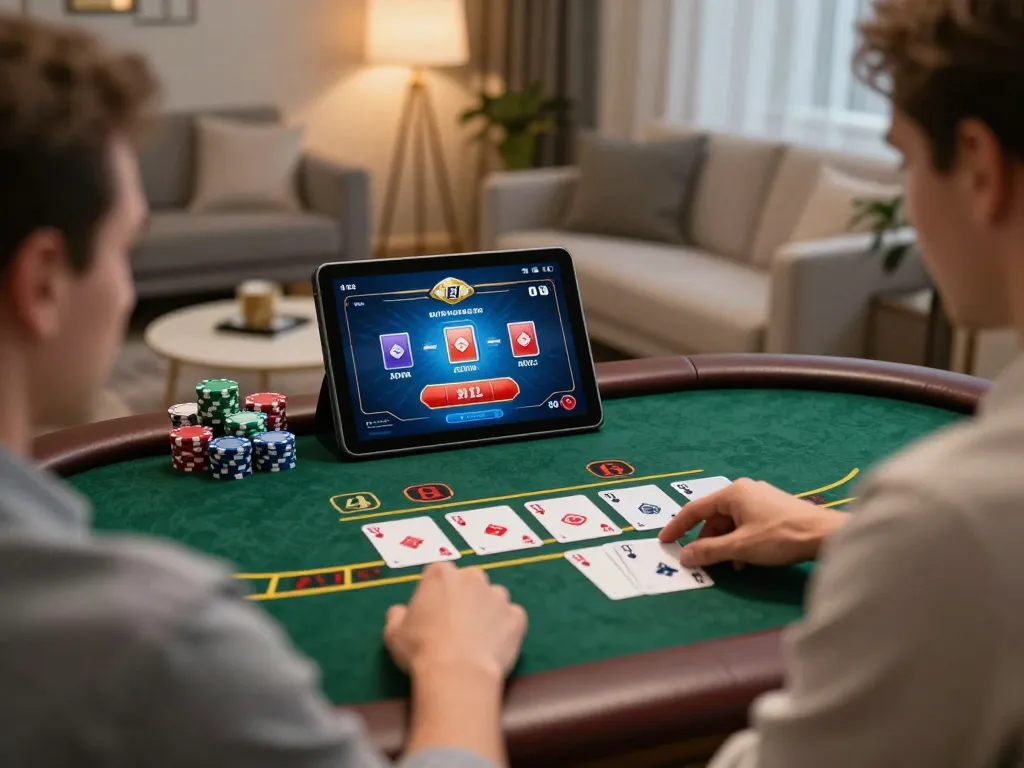 luck8 player enjoying live dealer blackjack on tablet in modern home setup