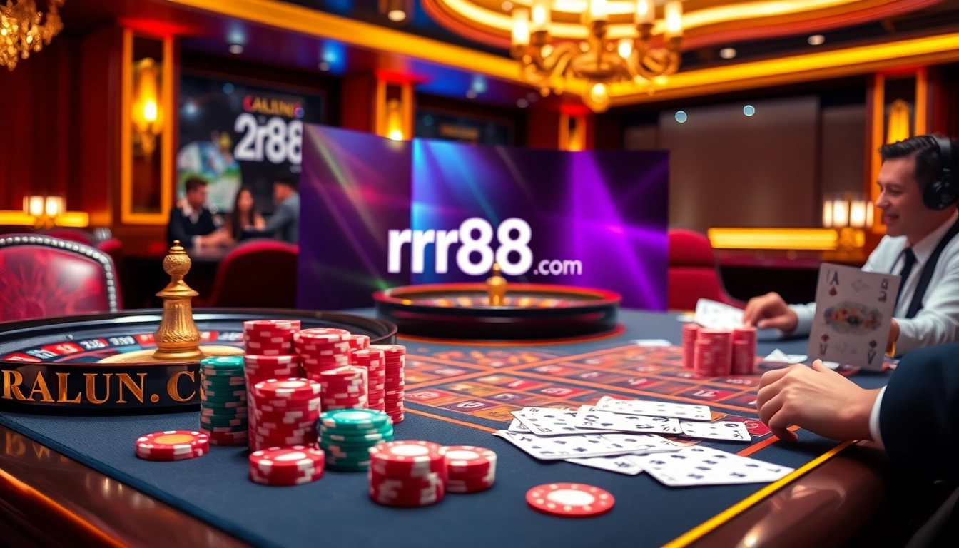 Experience the excitement of gaming at rr88.com with vibrant casino tables and classic gaming elements.