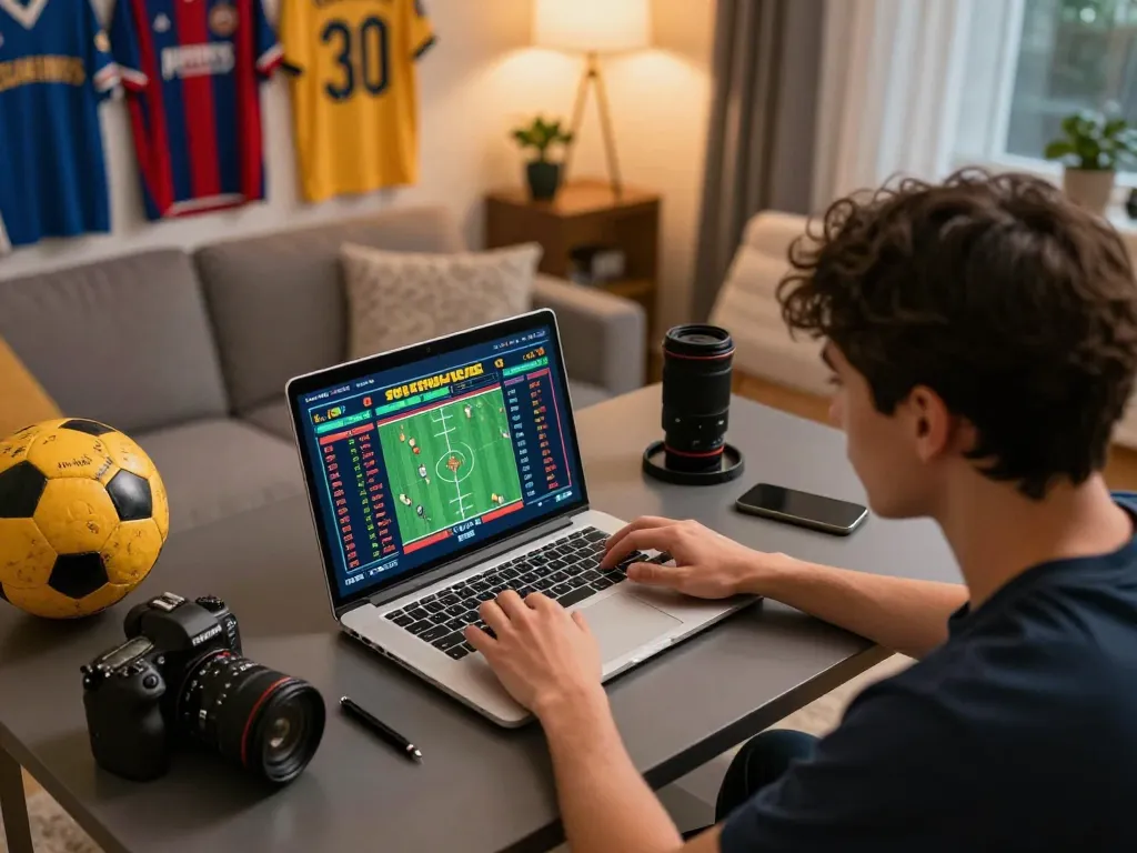 Person engaging in cm888 sports bets on a laptop, showcasing excitement and strategic gaming.