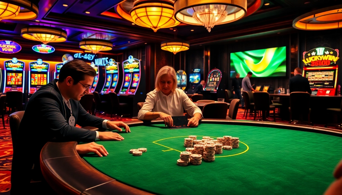 Experience the thrilling atmosphere of LuckyWin casino gaming with exciting slot machines and poker tables.