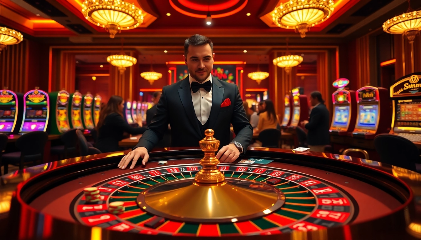 Experience the excitement of gambling with luxury elements at https://98winmb.com/, featuring a vibrant roulette scene.