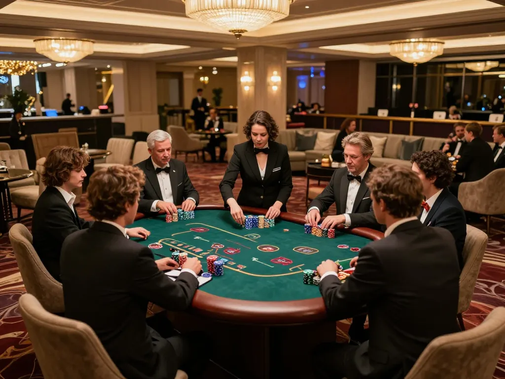 Players engaging in high-stakes poker at a luxury VIP table showcasing U888's elite gambling experience.