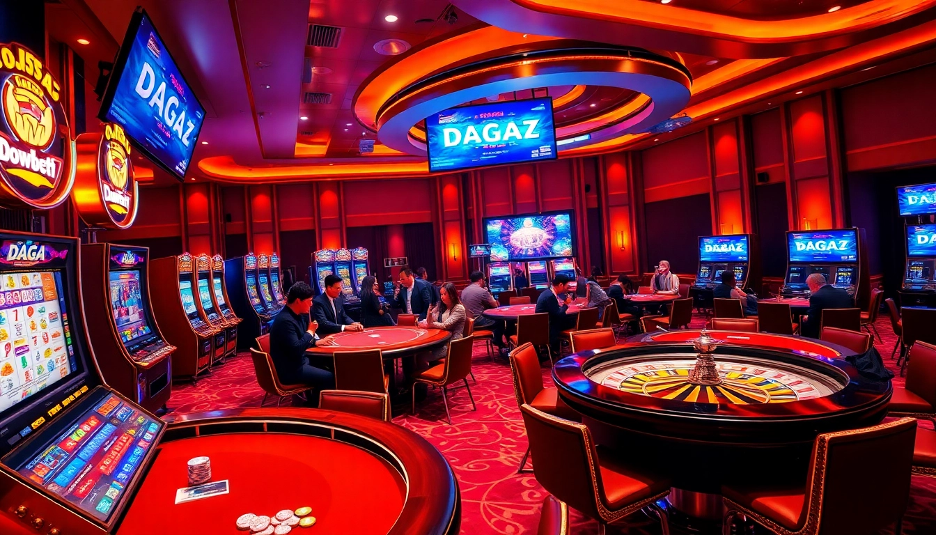 A group of gamblers enjoying vibrant games at https://dagaz.com.co/, showcasing casino excitement and winning moments.