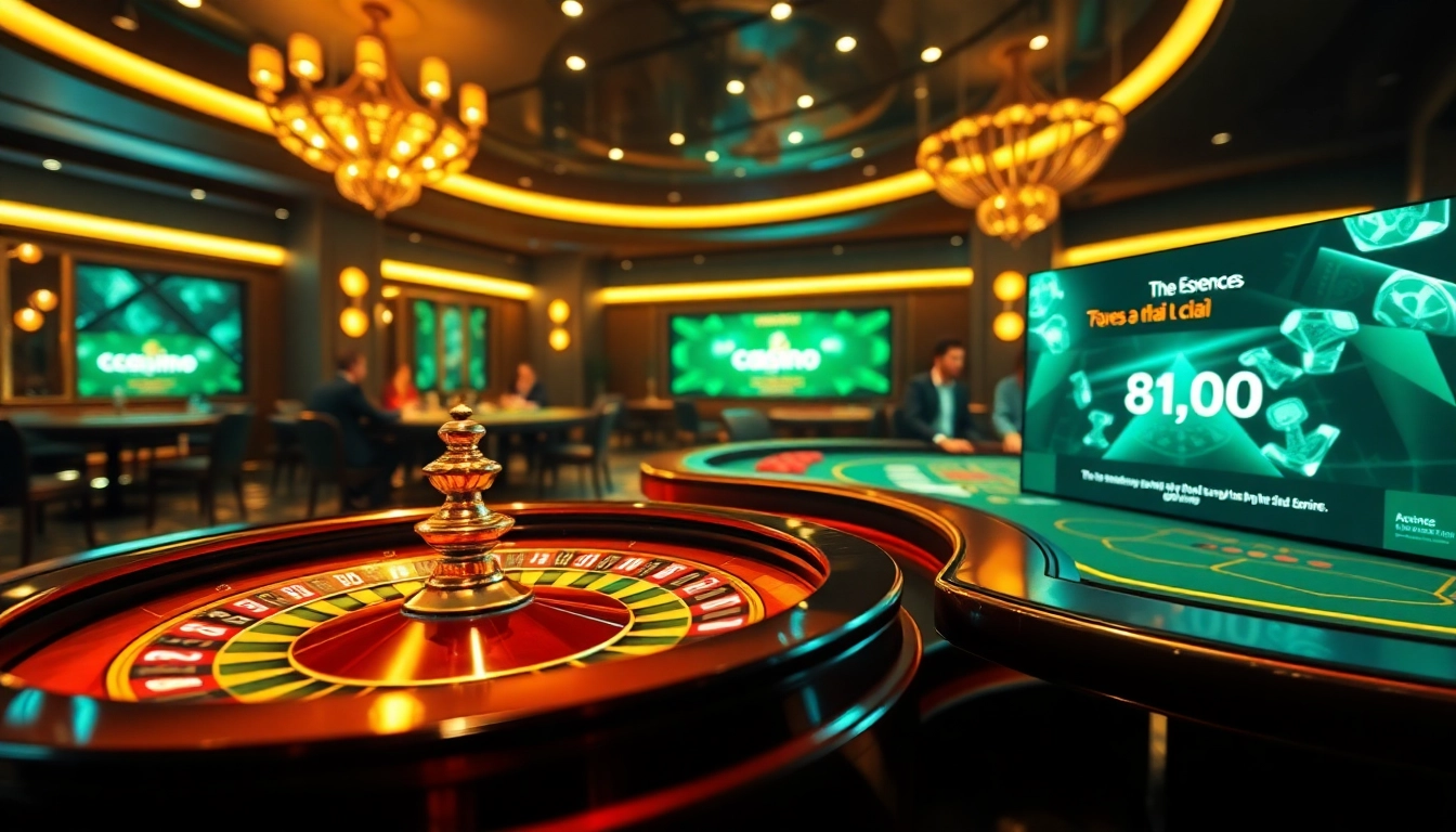Experience the thrill of nhà cái 69vn at a luxury casino table with vibrant poker chips and a roulette wheel.