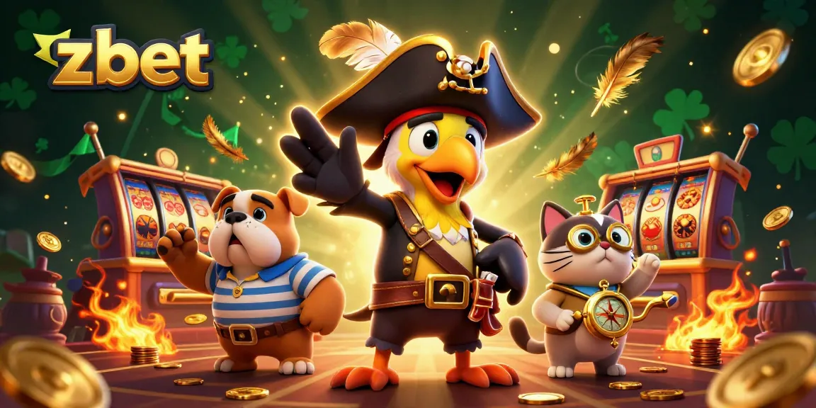 Experience excitement at zbet with whimsical characters surrounded by vibrant casino elements.