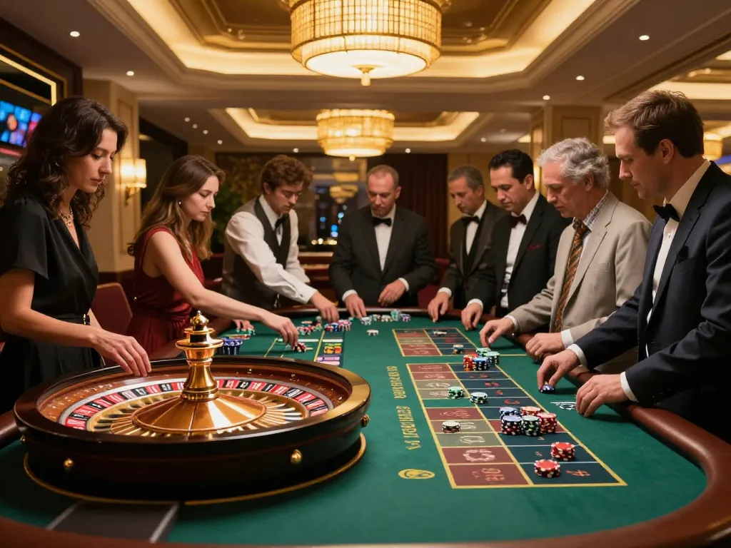 Engaged players at a roulette table in a luxury casino, showcasing the essence of nhà cái uy tín and gaming strategy.