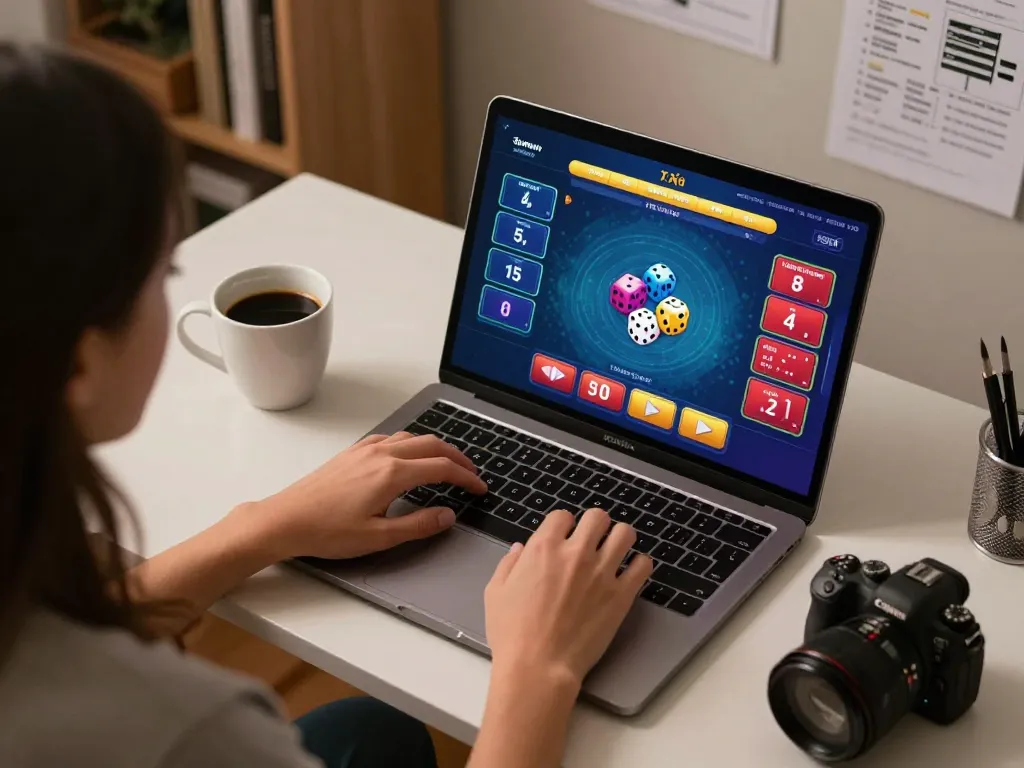 Engaged in Tài Xỉu online, a player manages bets on a home gaming setup.