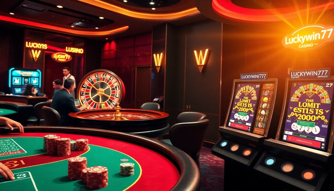 Players enjoying an exciting game at Luckywin777 casino tables with vibrant chips and roulette.