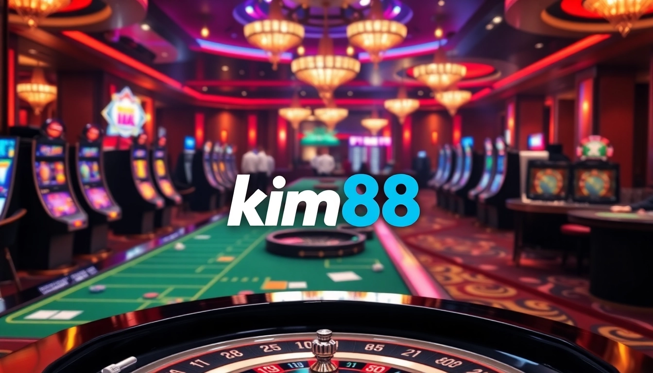Engaging online gambling scene showcasing km88 with vibrant slot machines and poker chips.