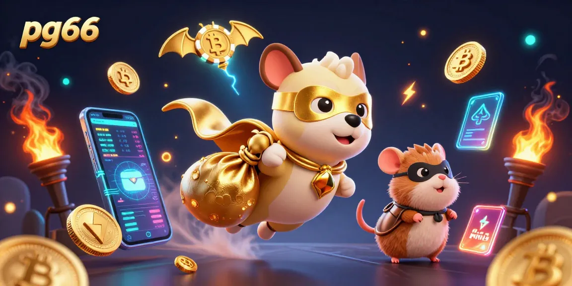 Experience the excitement of pg66 in this vibrant 3D casino illustration with a superhero theme.
