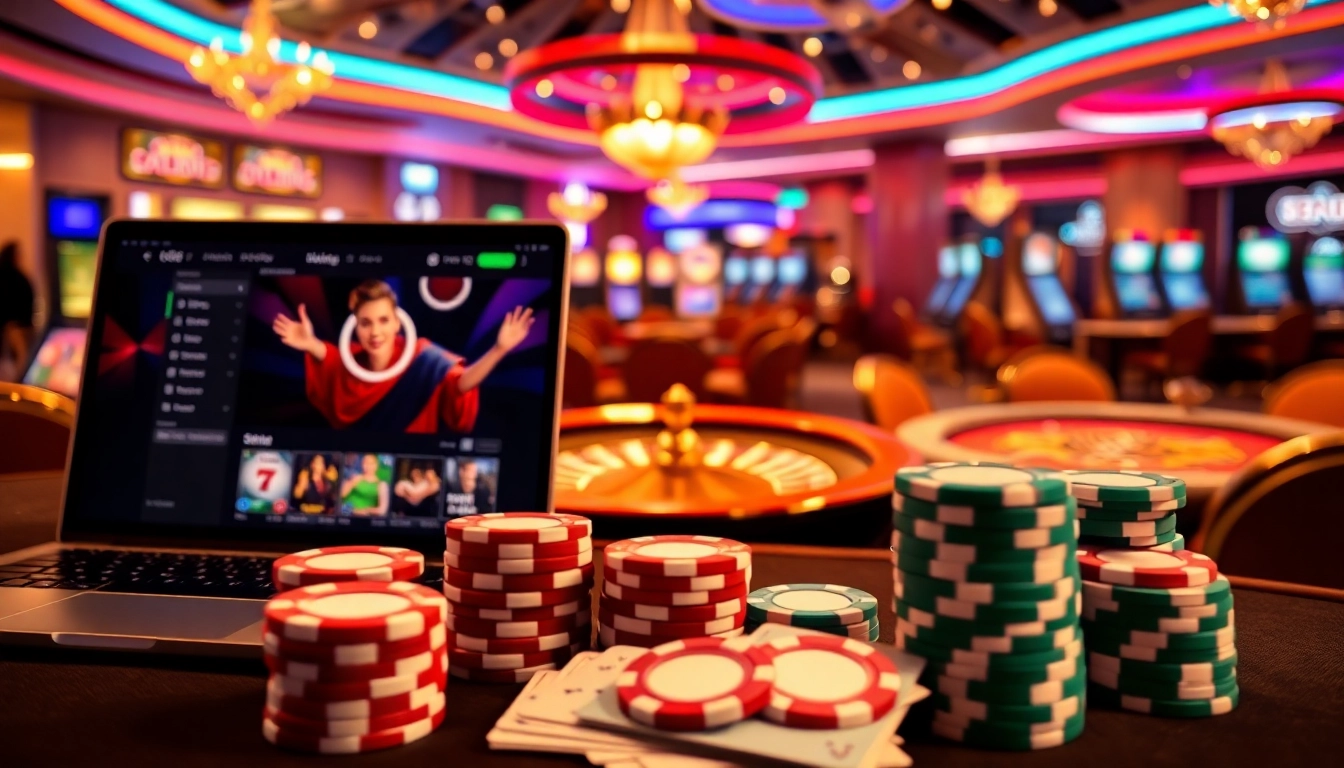 Exciting online gambling interface showcasing vibrant casino elements at https://sunwin5.org/ with poker chips and cards.