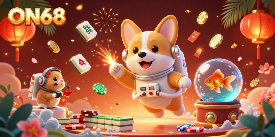 Engage with ON68 in an immersive online casino experience featuring 3D characters in a vibrant scene.