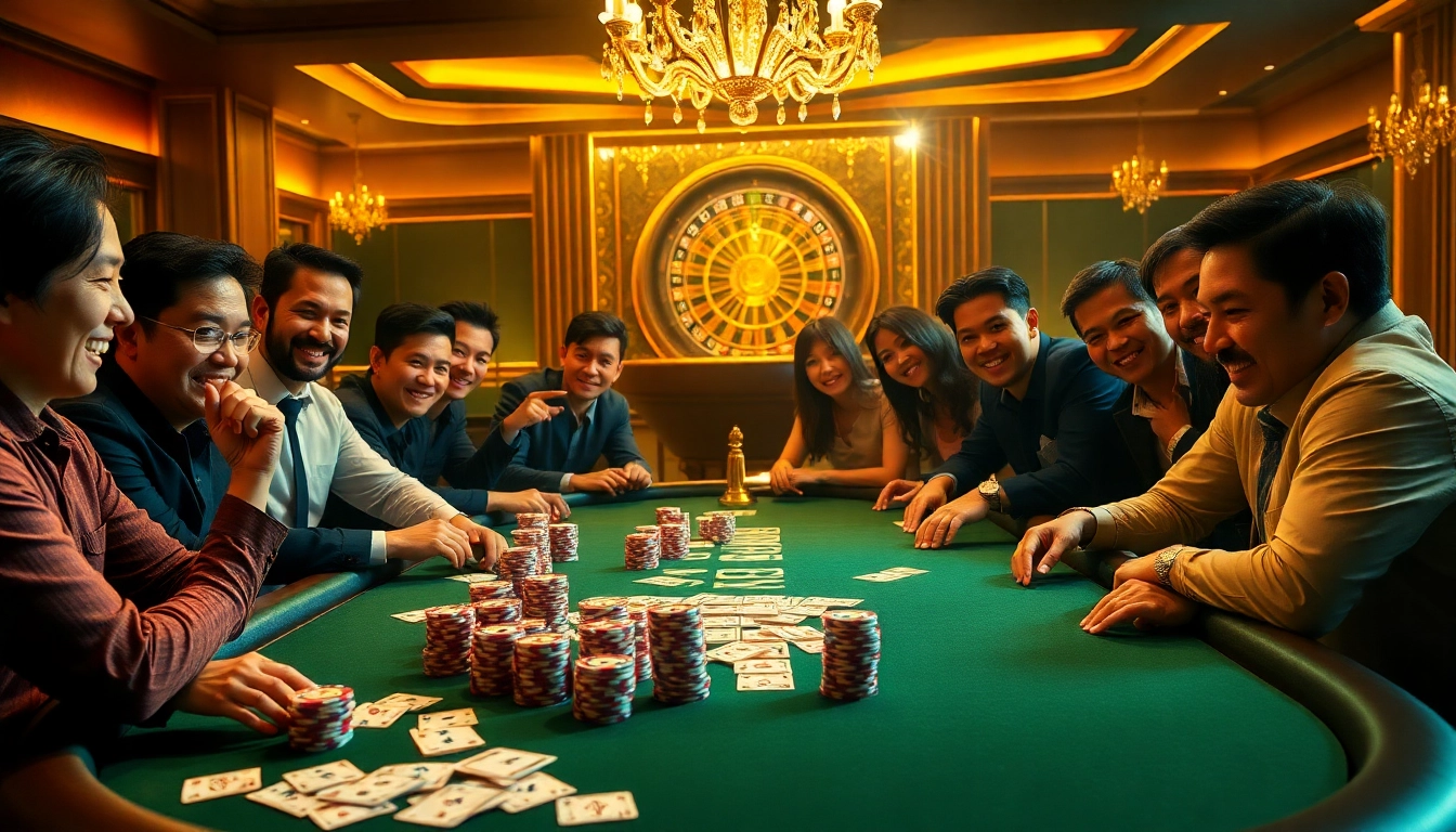 Exciting players engage at a premium poker table showcasing gg88 kjc principles in luxury casino style.