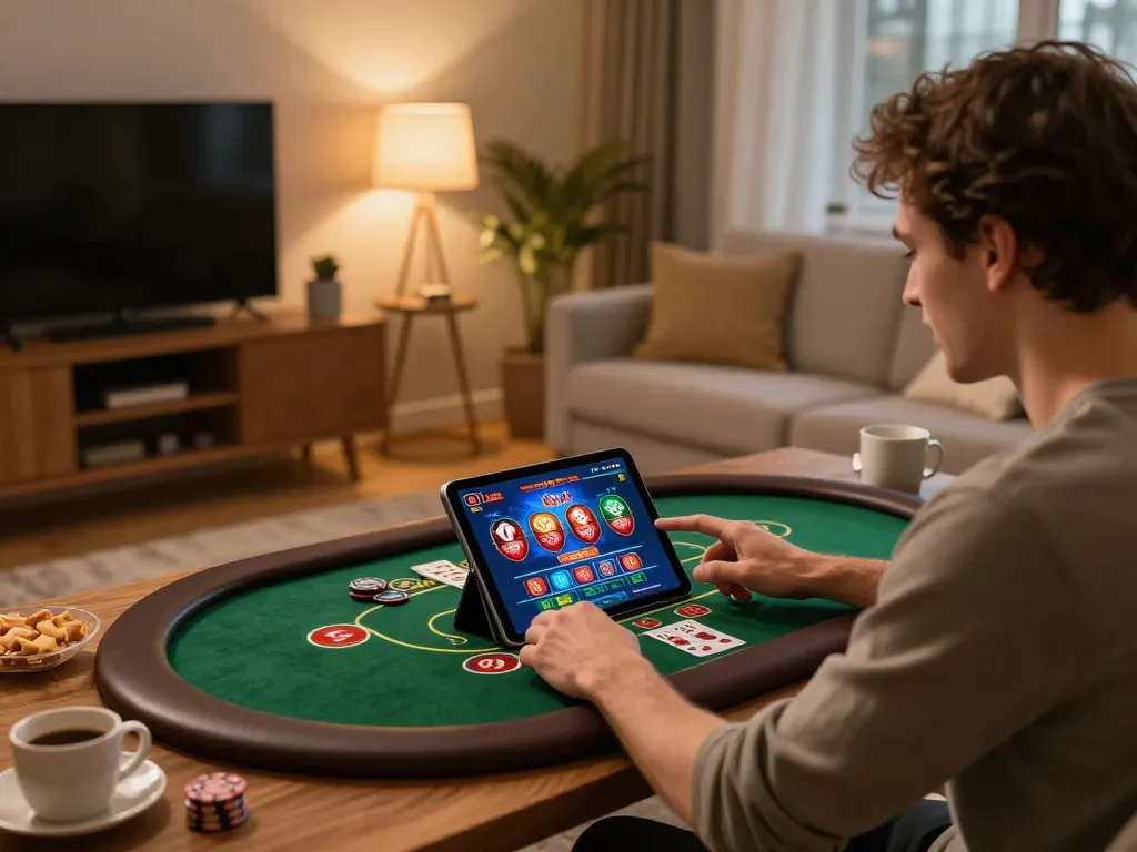 Player enjoying online gaming at home with dn88 app interface, showcasing engaging action and relaxed atmosphere.