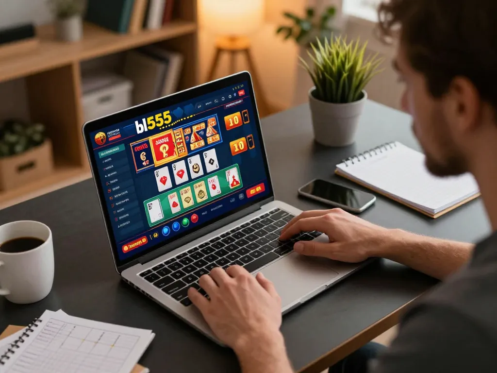Player enjoying a focused online gaming session at bl555 with engaging casino visuals