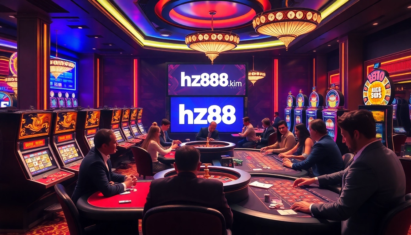 Intense gambling excitement at https://hz88.kim/, with poker games and vibrant casino atmosphere.