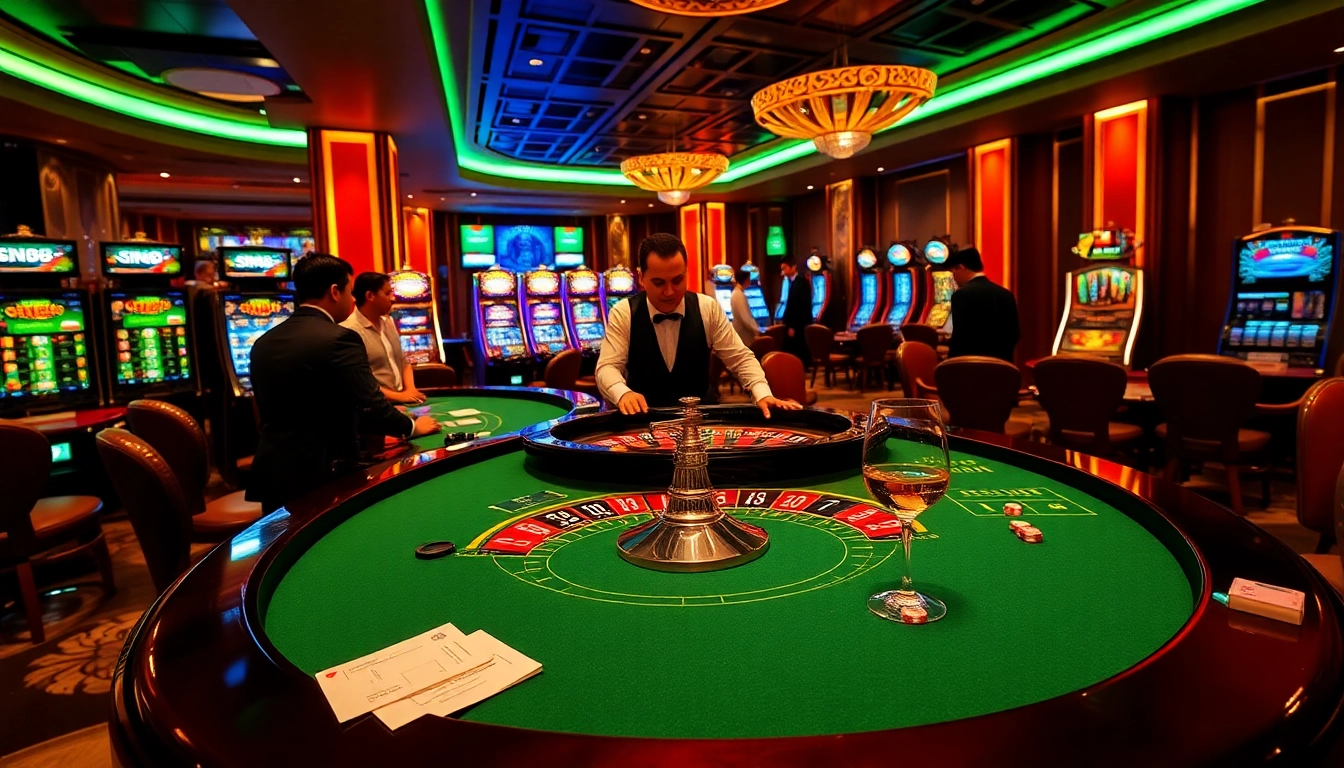 SIN88-branded roulette table creating excitement in a vibrant casino atmosphere.