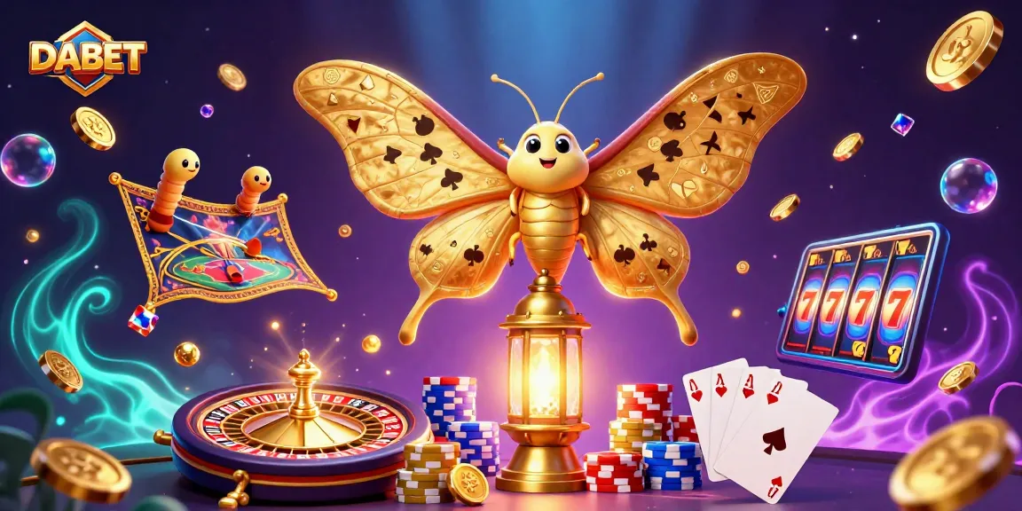 DABET showcases a vibrant casino scene with golden coins, luxurious elements, and a winning atmosphere.