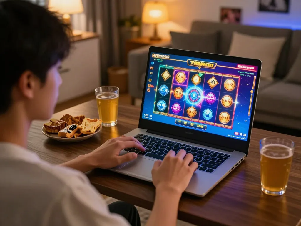 Engaging moment of a player using 789win to enjoy an online casino game from home.