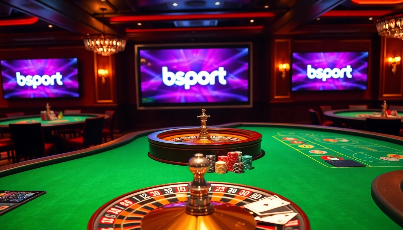 Experience thrilling casino action with bsport as players engage around vibrant roulette tables.