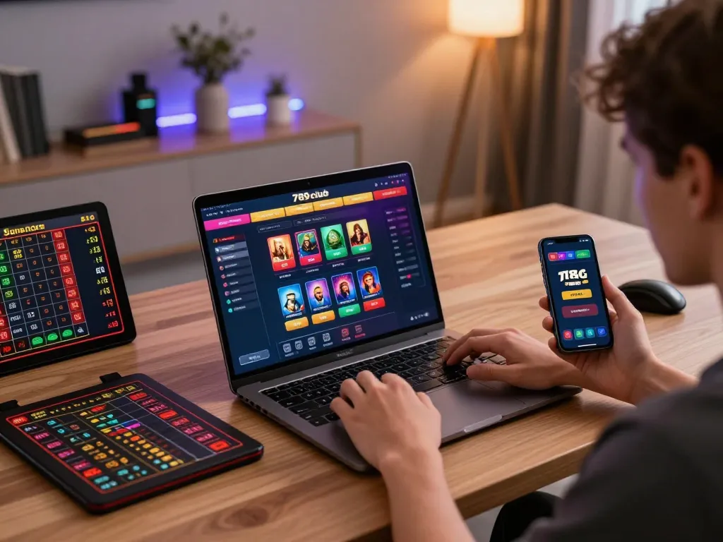 Engaged player exploring 789club online games on laptop with strategic notes