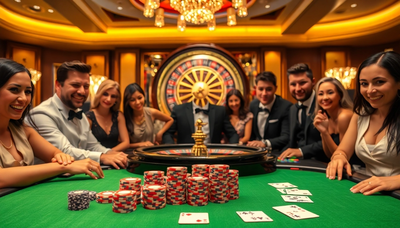 Engage in thrilling casino action at LC88 with vibrant poker chips and an exciting roulette wheel.