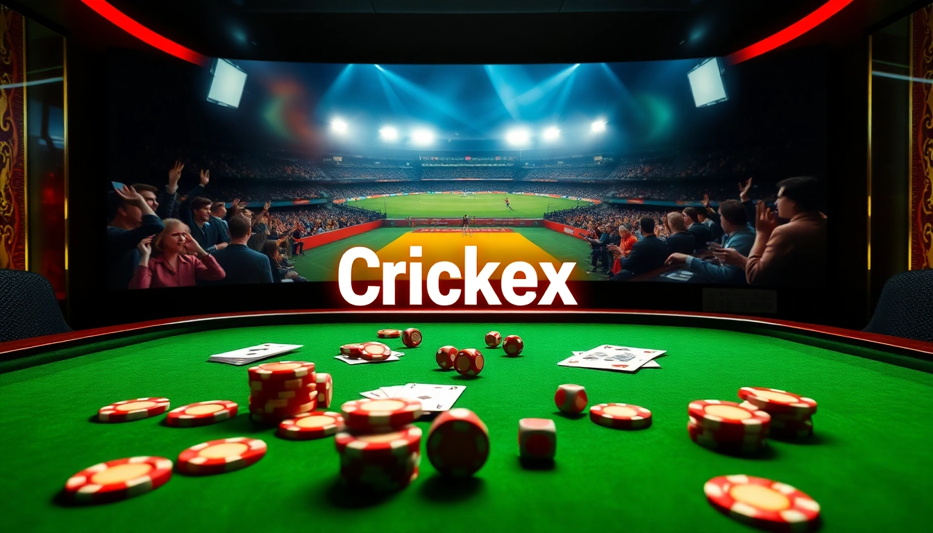 Experience the thrill of betting on Crickex with a vibrant online casino table and live cricket action.