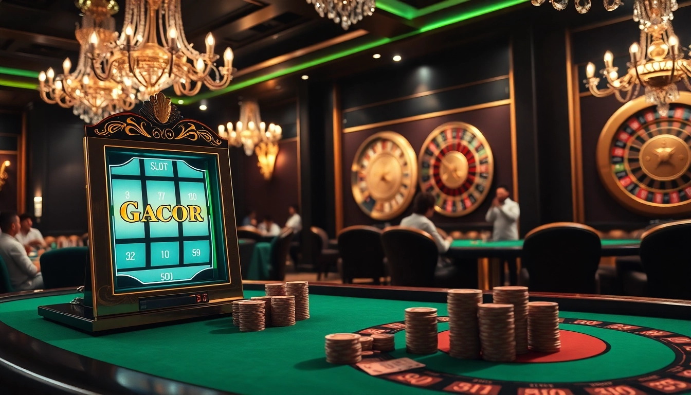 Experience the thrill of winning at Slot Gacor, an elegant casino scene alive with excitement and luxury.