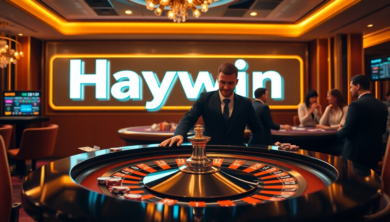 Haywin casino scene showcasing a professional dealer at a roulette table with vibrant chips.