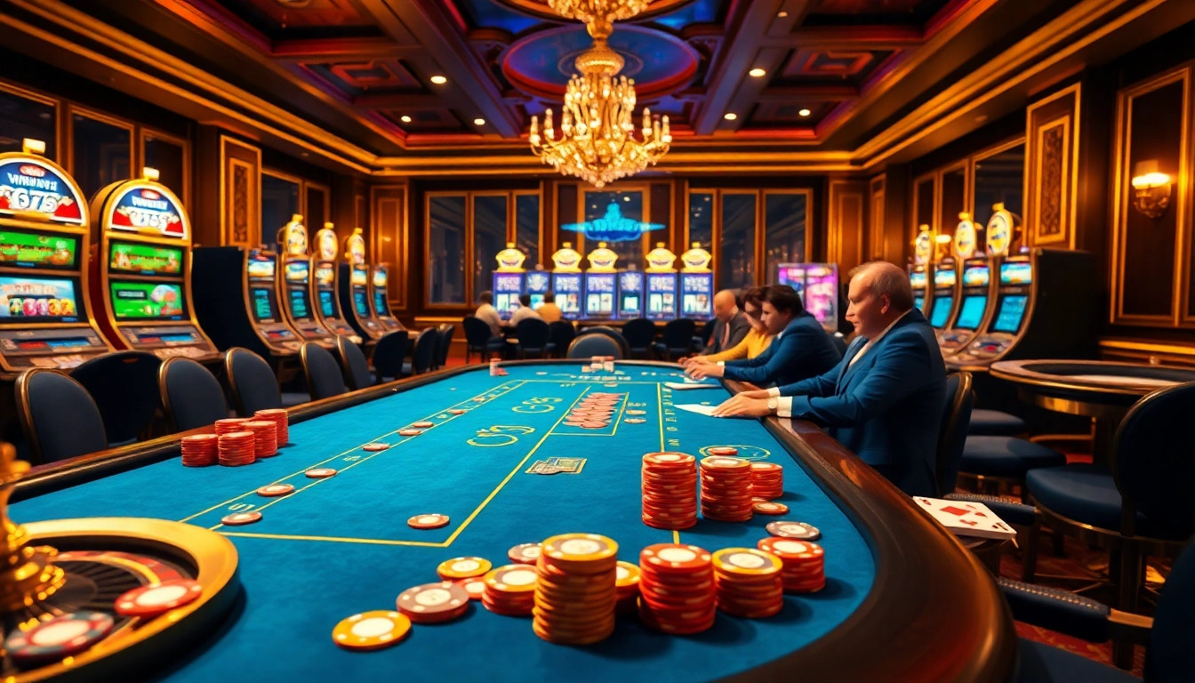 WIN678 players engaged in an exciting poker game at a luxurious casino table.