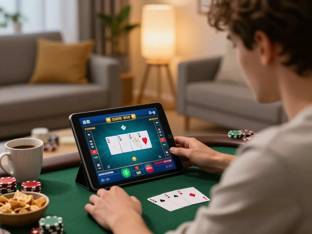 Engaging online poker gameplay at https://rr88.auction/ in a cozy living room environment