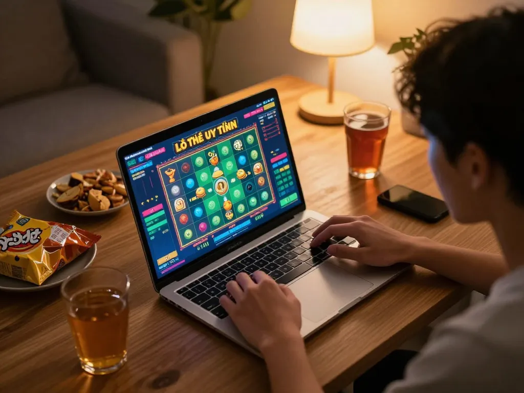 Lô Đề Uy Tín online gaming setup with colorful graphics and a cozy atmosphere.