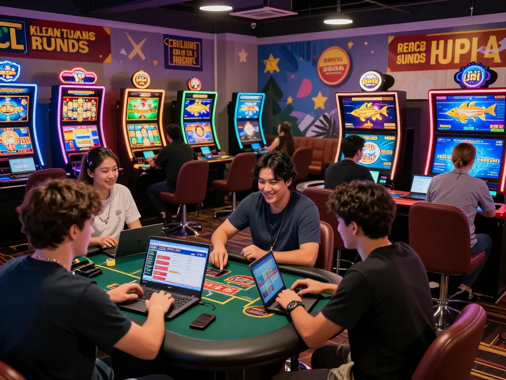Engaging 789win gaming scene with players enjoying various casino games in a vibrant digital environment.