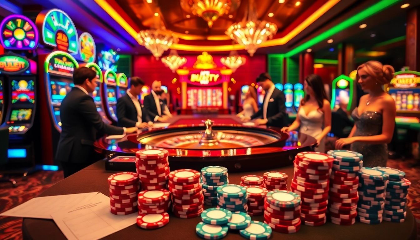 Exciting roulette gameplay at 23win05 casino, showcasing vibrant chips and professional players.