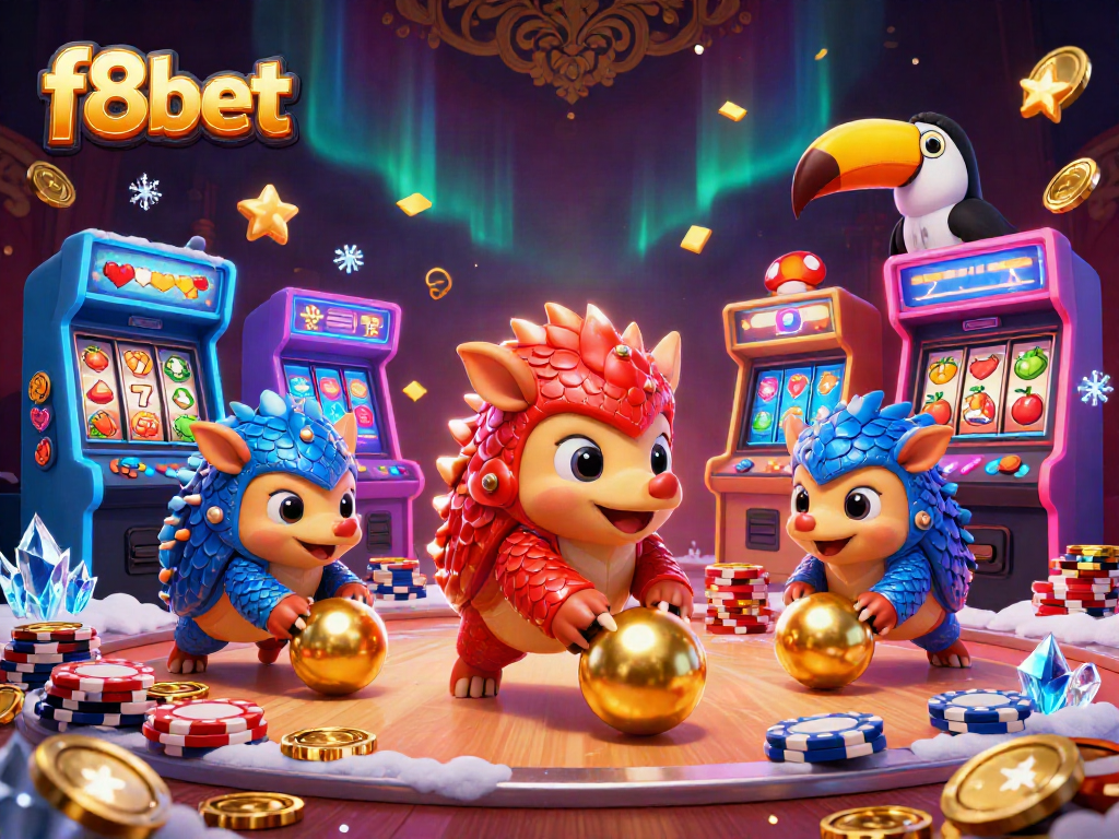 Engage in thrilling gameplay with f8bet as rival pangolins bowl through poker chips and slot elements.