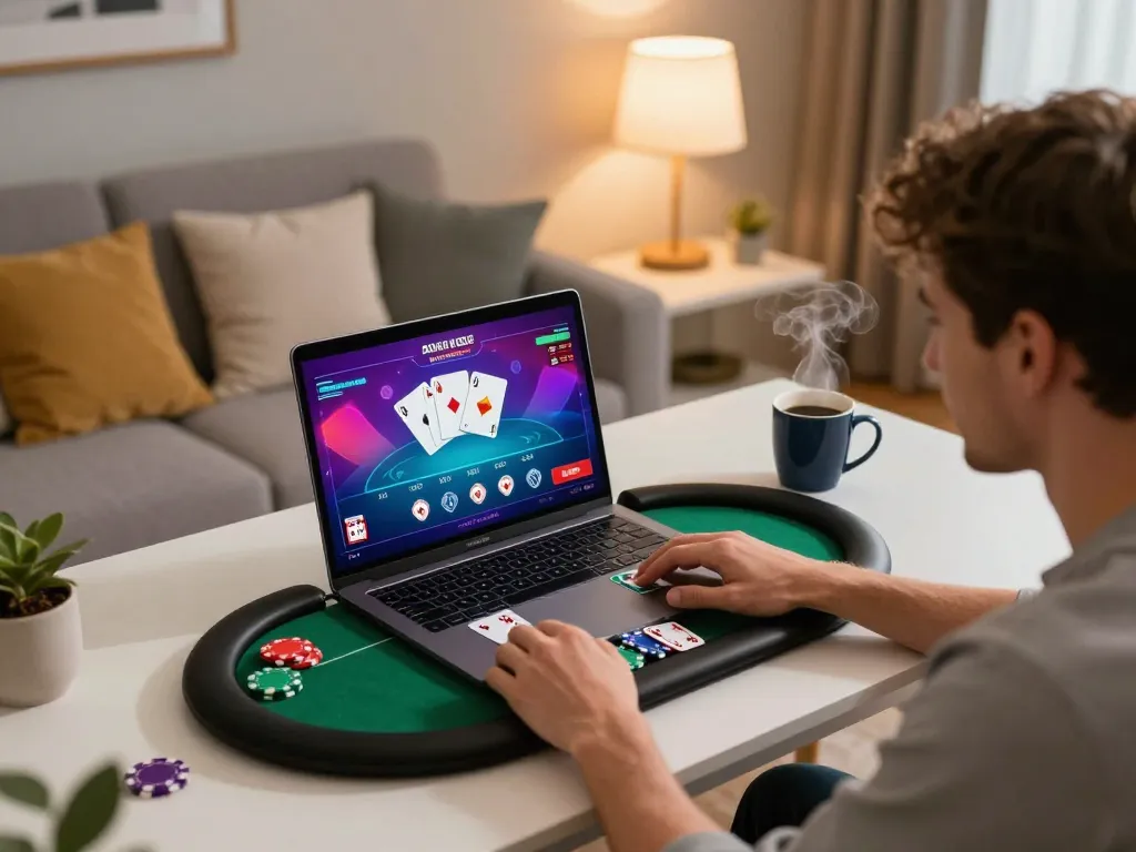Engaging online gaming session at home showcasing the 789win link mới for a richer gambling experience