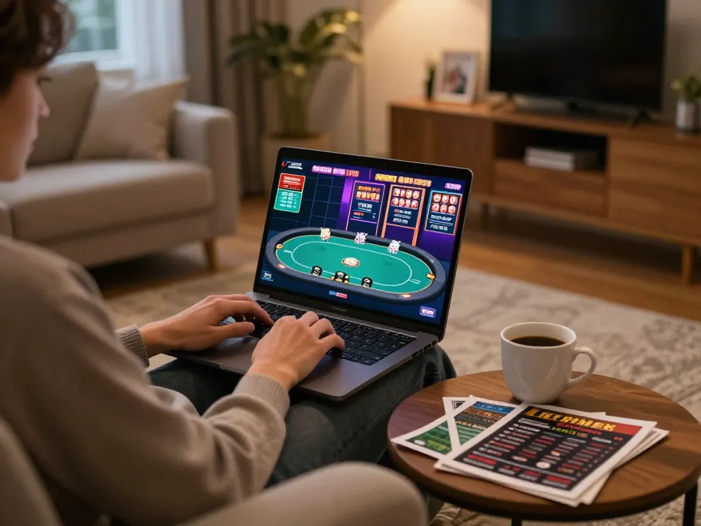 good88 online gaming session showing engaged player with poker tables and slot machines