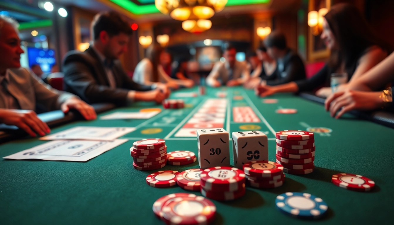 Experience the excitement of Tài xỉu MD5 at a vibrant casino table with engaged players.