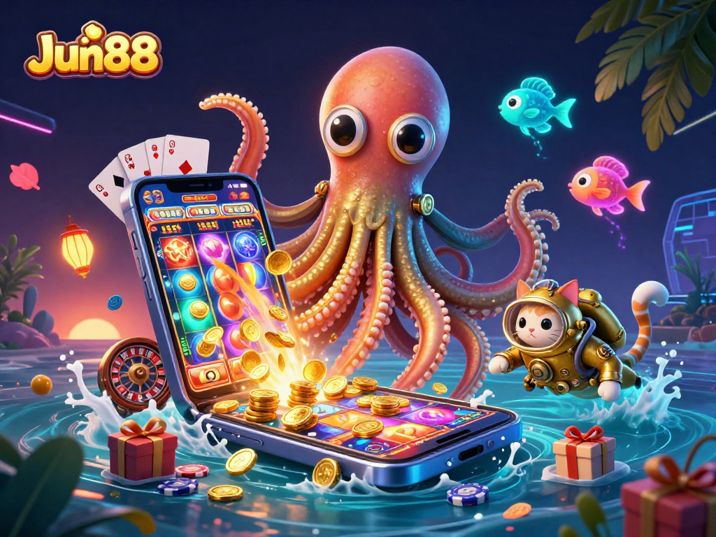 Experience thrilling games at Jun88 with a vibrant underwater casino scene illustrating excitement.