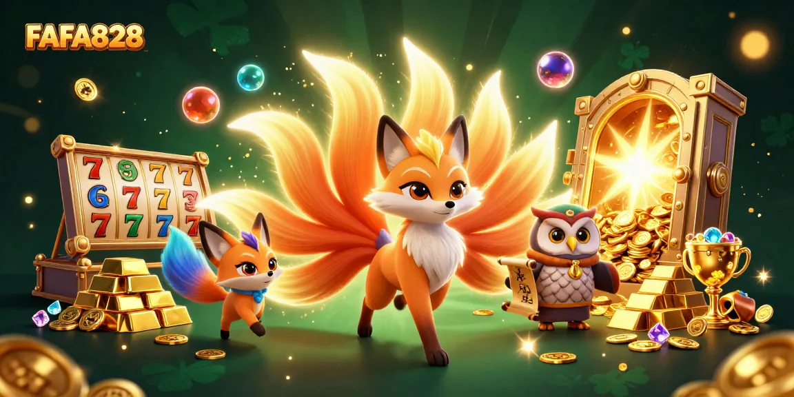 Join the gaming adventure at FAFA828 with vibrant slots and treasures erupting in a fantasy scene.