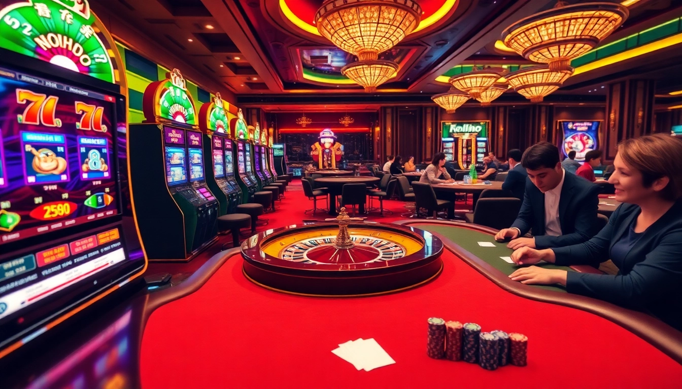 Engaging casino atmosphere showcasing NOHU90's thrilling slot machines and table games.